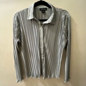 Rachel Zoe Metallic Baby Blue Rippled Button-Down Shirt
